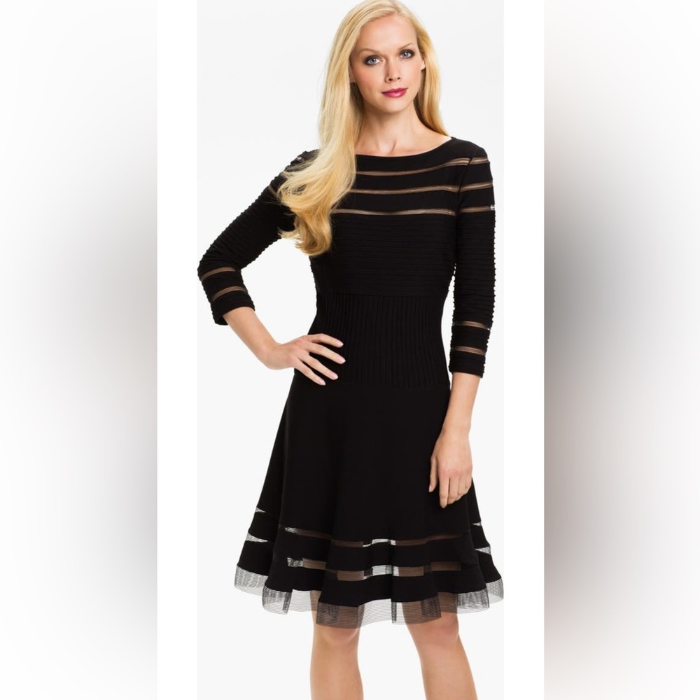 Tadashi Shoji Mesh Illusion Stripe Fit & Flare Dress